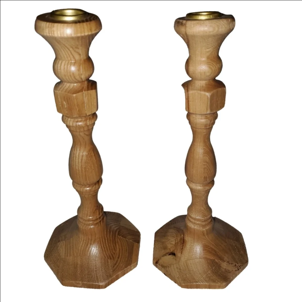 Anthropologie Carved Wood Candle Holders Pair of Two (2) - Picture 5 of 5